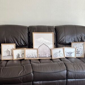 Rustic Farmhouse Art Print Set with Wooden Frames